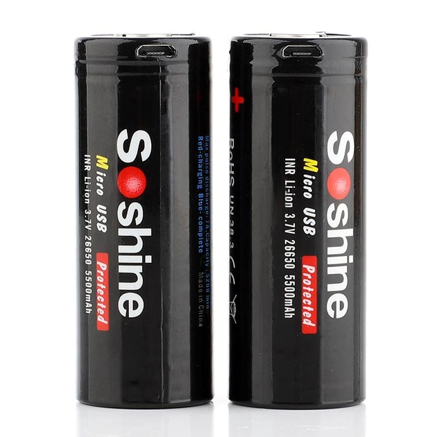 Акумулятор Soshine 26650 microUSB 5500mAh 1шт - изображение 1