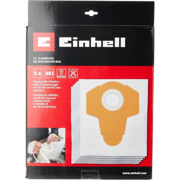 Мешок для пылесоса Einhell синтетический к моделям 30-50л, 5шт (2351195) - изображение 3