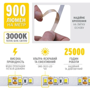 Світлодіодна стрічка ELM 2835 120LED IP20 3000K 10м (19-0009-10) зображення 1