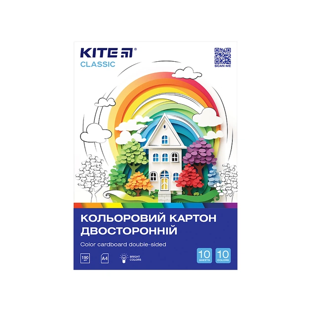 Цветной картон Kite А4 двухсторонний Classic 10 листов (K-255) - изображение 1