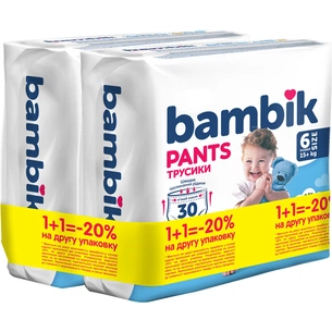 Підгузки Bambik Трусики 15+ кг Розмір 6 2 х 30 шт (4823071663990) зображення 1