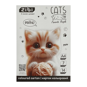 Кольоровий картон ZiBi CATS&DOGS, А4, 7 кольорів - 14 аркушів (ZB.1951-22) зображення 1