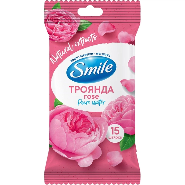 Вологі серветки Smile Daily Троянда 15 шт. (4820048482219) - зображення 1