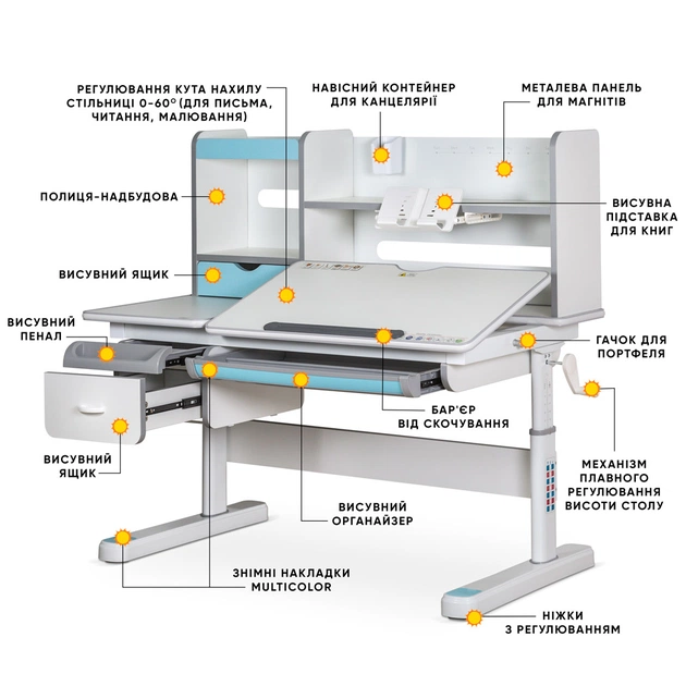 Парта Mealux Florida Multicolor Blue (Evo-52 WG + BL Multicolor) - picture 3