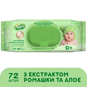 Дитячі вологі серветки Smile baby з екстрактом ромашки, алое і вітамінним комплексом з клапаном 72 шт (4823071653984) picture 1
