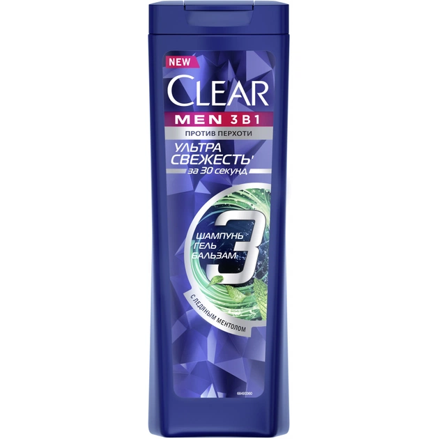 Шампунь Clear 3 в 1 Ультра Свіжість 400 мл (8714100890646) - зображення 1