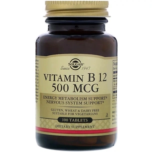 Вітамін Solgar Вітамін B12, Vitamin B12, 500 мкг, 100 таблеток (SOL-03220) зображення 1