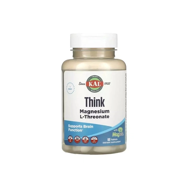 Минералы KAL Магний L-Треонат, Think Magnesium L-Threonate, 60 таблеток (CAL-27193) - изображение 1
