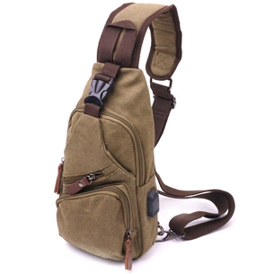 Сумка Vintage Через плече з кабелем USB чоловіча з текстилю Оливкова (21223) зображення 1
