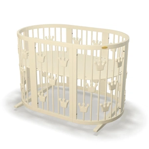 Ліжечко Ingvart трансформер Smart Bed Round (72х72, 72х120, 72х168 см) слонова кістка з декором "Корони" (1311015) зображення 1