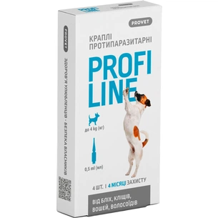 Краплі для тварин ProVET Profiline інсектоакарицид для собак до 4 кг 4/0.5 мл (4823082431052) изображение 1