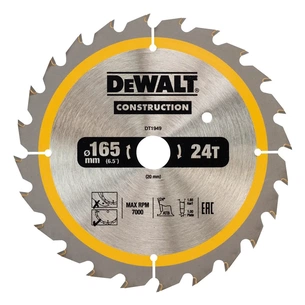 Диск пильний DeWALT CONSTRUCTION 165 х 20 мм, 24z (ATB), 20 гр. (DT1949) зображення 1