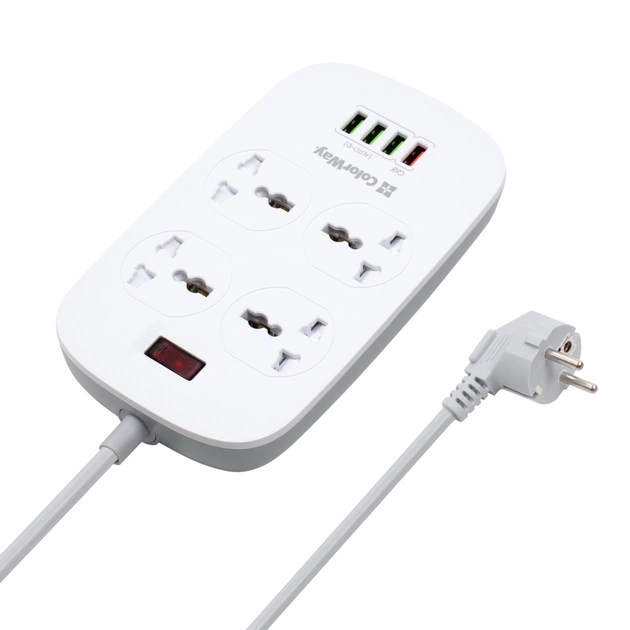 Мережевий фільтр живлення ColorWay 4 розетки/4USB White 1.8м (1QC3.0 + 3 AUTO ID) (CW-CHU44QW) - picture 1