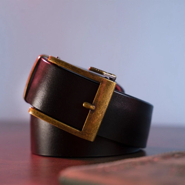 Ремінь Vintage З натуральної шкіри з ретро латунною пряжкою Чорний (20215) - зображення 6