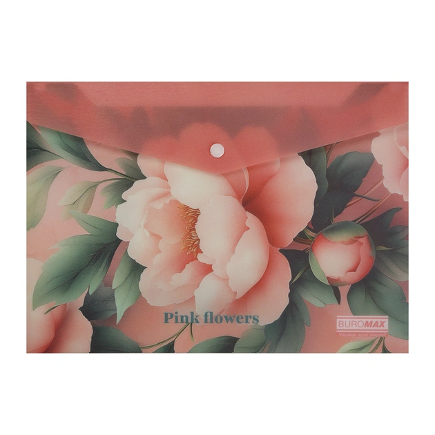 Папка - конверт Buromax А4 на кнопке, PEONY ARABESKI, полупрозрачная, розовая (BM.3943-10) - изображение 1