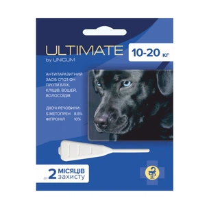Краплі для тварин Unicum ULTIMATE від бліх, кліщів, вошей та волосоїдів для собак 10-20 кг (s-метопрен, фіпр) (4820150203061) зображення 1
