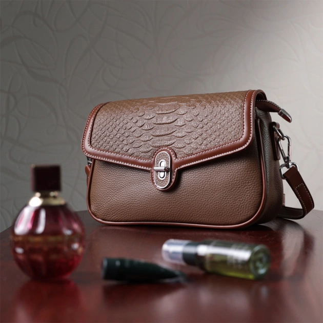 Сумка Vintage Жіноча з фактурним клапаном з натуральної шкіри Коричнева (22621) - зображення 11