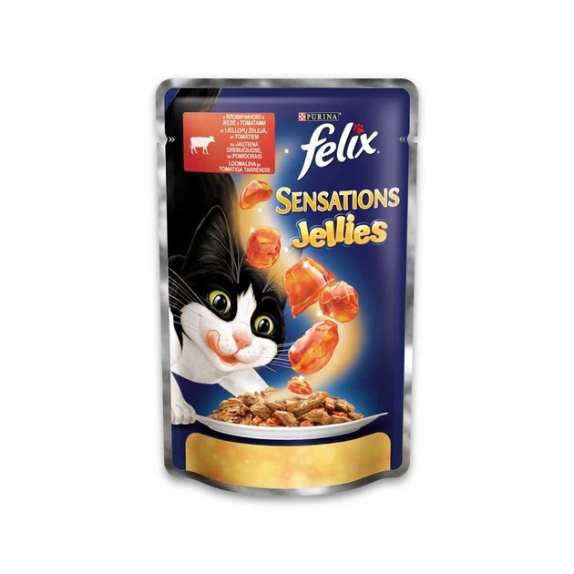 Вологий корм для кішок Purina Felix Sensations Jellies в желе з яловичиною та томатами 100 г (7613035469624) - зображення 1