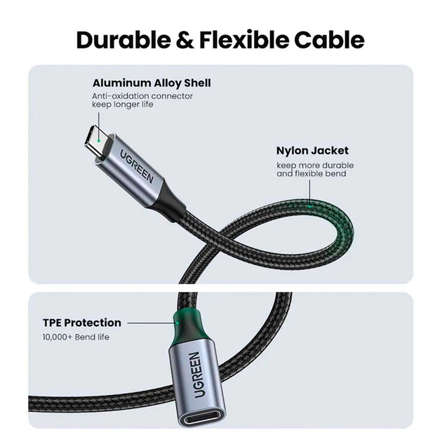Дата кабель Ugreen USB-C M/F 1.0m 5A 10Gbps USB 3.1 black (30205) - изображение 11