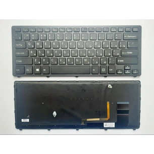 Клавіатура ноутбука Sony SVF14N (Fit 14N Series) чорна з чорною рамкою та підсвіткою RU (A43814) зображення 1