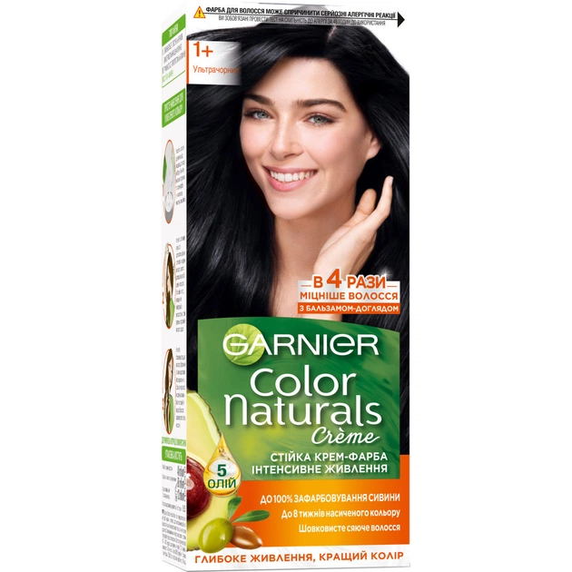 Фарба для волосся Garnier Color Naturals 1+ Ультрачорний 110 мл (3600541091641) - изображение 1