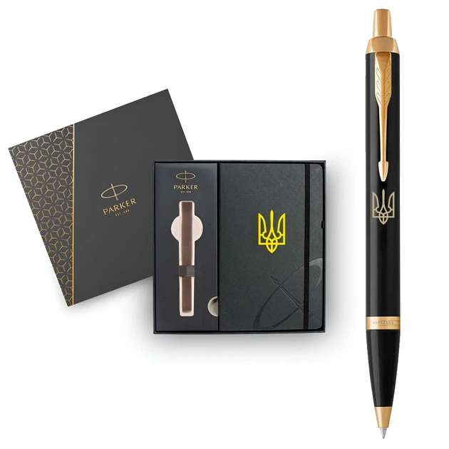 Ручка шариковая Parker IM 17 UKRAINE Black GT BP Трезубец + блокнот Parker + подар.упаковка GIFT24 (22032b24_T001y) - изображение 7