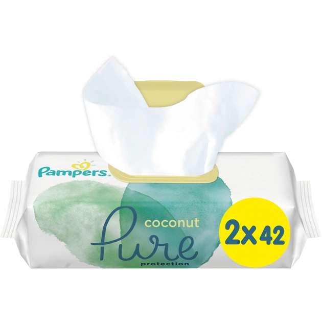 Дитячі вологі серветки Pampers Pure Coconut 84 шт (8001841708874) - зображення 1