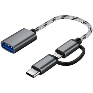 Перехідник OTG USB 2.0 AF to Micro 5P + USB-C 0.1m grey XoKo (AC-150-SPGR) зображення 1