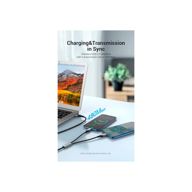 Дата кабель USB 2.0 AM to 2хUSB-C M 1.0m 2.4А 480Mbps Aluminum Vention (CQOHF) - picture 7