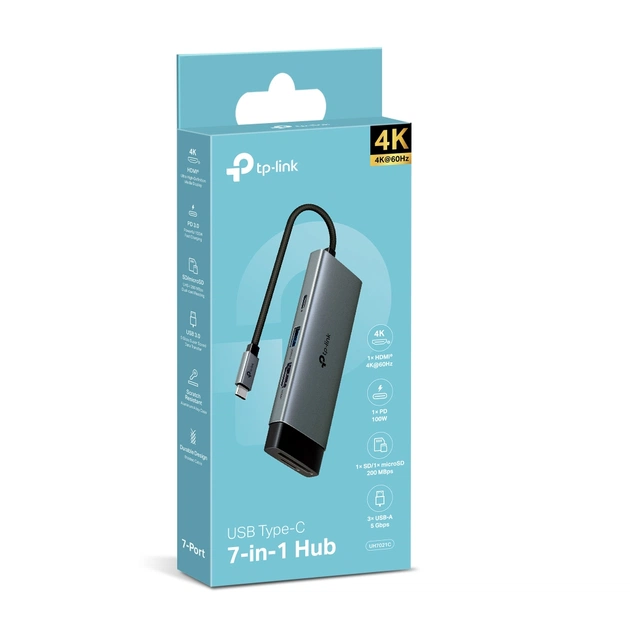 Концентратор TP-Link USB-C 7-in-1 3xUSB + HDMI + SD/TF + USB-C PD100W (UH7021C) - picture 4