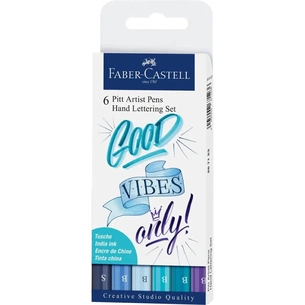 Лайнер Faber-Castell набор ручек капиллярных PITT ARTIST PENS Hand Lettering Set 6 цветов оттенки голубого (28983) изображение 1