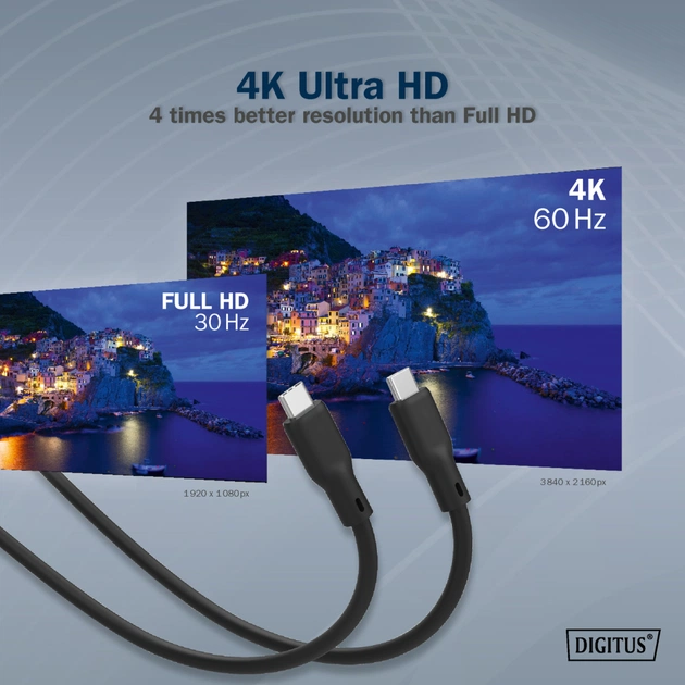 Дата кабель USB-C to USB-C 2.0m USB 3.2 Gen1 5G 100W 4K silicone black Digitus (AK-300342-020-S) - picture 10