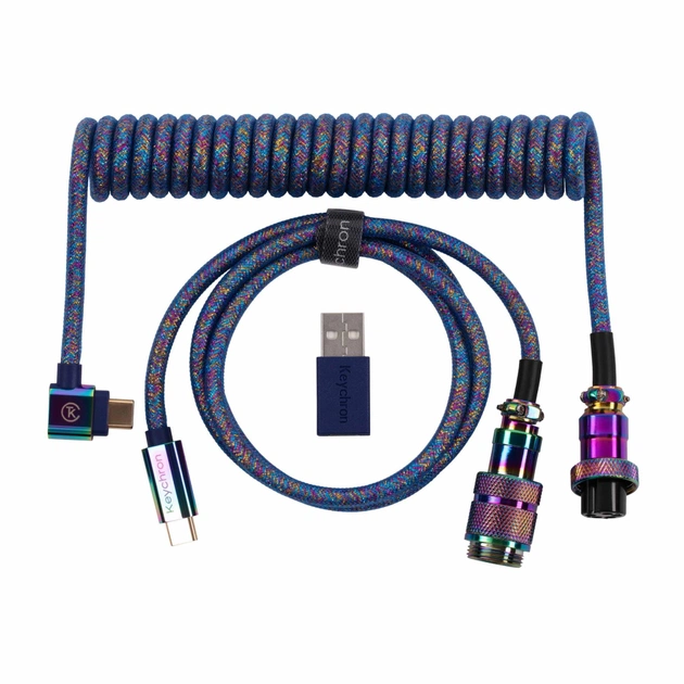 Дата кабель USB-C + USB A to USB-C 1.08m Premium Coiled Aviator blue Keychron (CAB8_KEYCHRON) - зображення 1