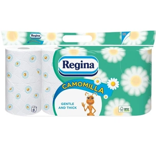 Туалетний папір Regina Camomile FSC Ромашка 18 м 150 відривів 3 шари 8 рулонів (8004260438506) зображення 1