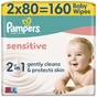 Детские влажные салфетки Pampers Sensitive 2 x 80 шт(160 шт) (8006530135252) - уменьшенное изображение 2
