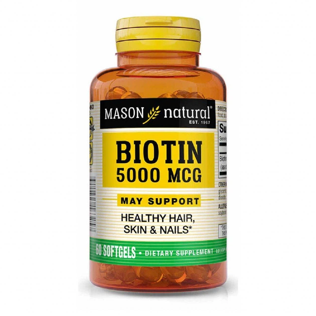 Вітамін Mason Natural Біотин 5000 мкг, Biotin, 60 гелевих капсул (MAV16325) - изображение 1