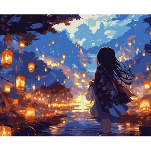 Картина по номерам Santi Дівчина на святі ліхтарів, 40*50см, LED підсвітка (955109) зображення 1