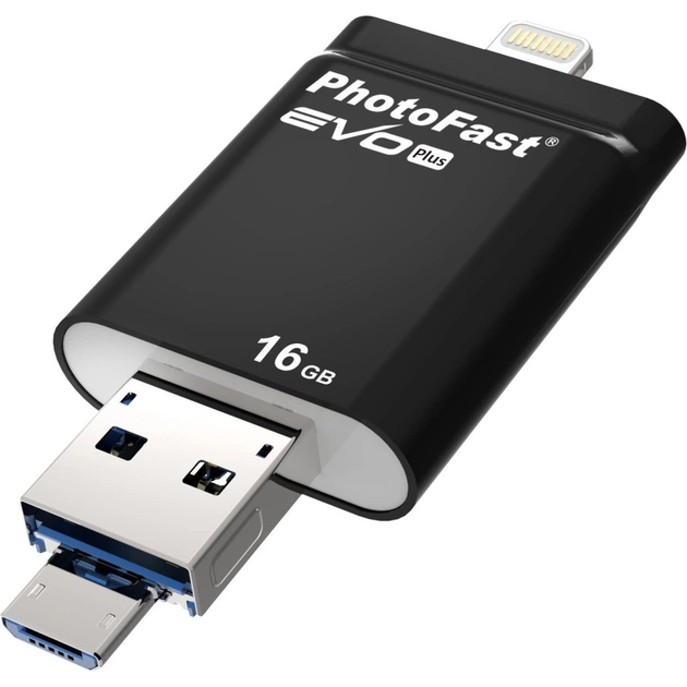 USB флеш накопичувач PhotoFast 16GB i-FlashDrive EVO Plus Black USB3.0-microUSB/Lightning (EVOPLUS16GB) - зображення 1