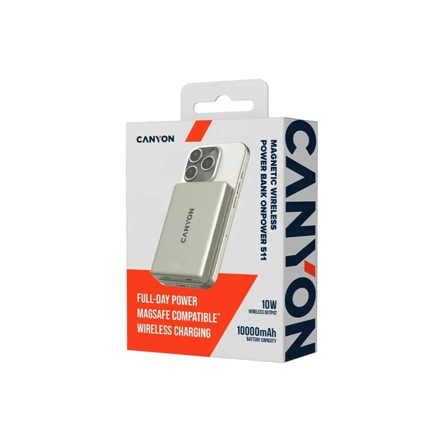 Батарея універсальна Canyon 10000mAh OnPower 511 PD20W Magnetic wireless MagSafe Grey (CNS-CPB511G) - зображення 5