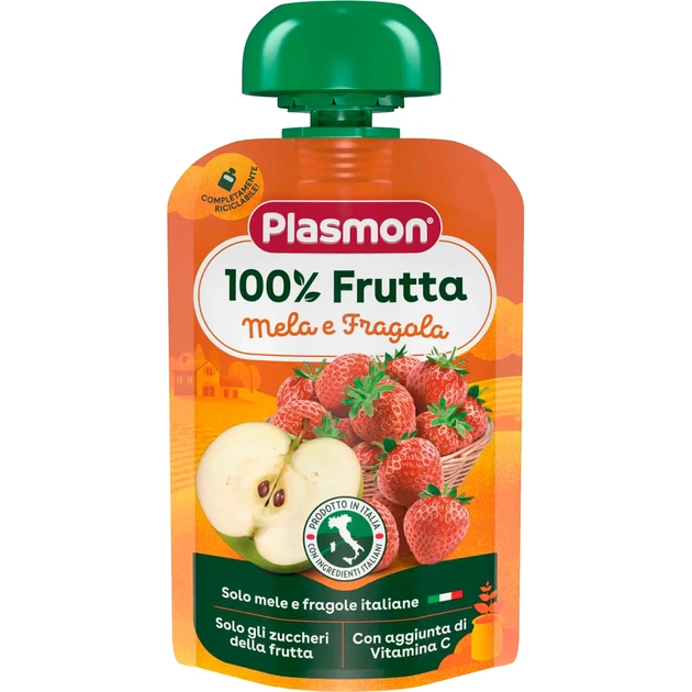 Дитяче пюре Plasmon Яблуко, полуниця 100 г (1136126) - зображення 1