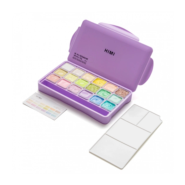 Гуашеві фарби HIMI Jelly Cup 18 кольори по 30 мл, Пастельні, фіолетовий пластик.пенал (6976939682584) - picture 3