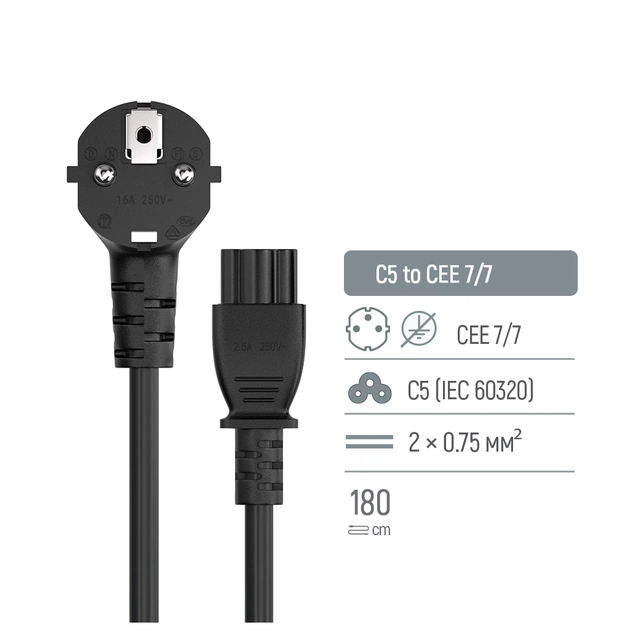 Кабель живлення C5 1.0m black ColorWay (CW-CBP084-BK) - picture 5