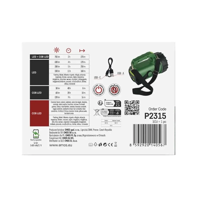 Ліхтар EMOS P2315 LED+ COB LED 700 лм 3600 мАг (P2315) - изображение 12