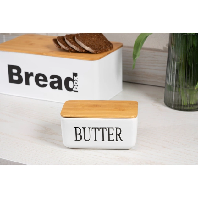 Маслянка кухонна Ardesto Midori 16.5х10х8см, кераміка, бамбук, біла (AR0908W) - изображение 6