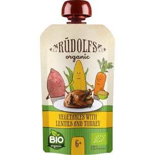 Дитяче пюре Rudolfs Овочі з сочевицею та індичкою для дітей від 6 місяців 110 г (4751017942543) зображення 1