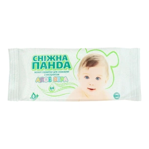 Дитячі вологі серветки Сніжна Панда для немовлят Алое 64 шт. (4820144460463) зображення 1
