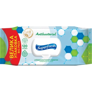 Вологі серветки Superfresh Antibacterial з клапаном 120 шт. (4823071642285) зображення 1