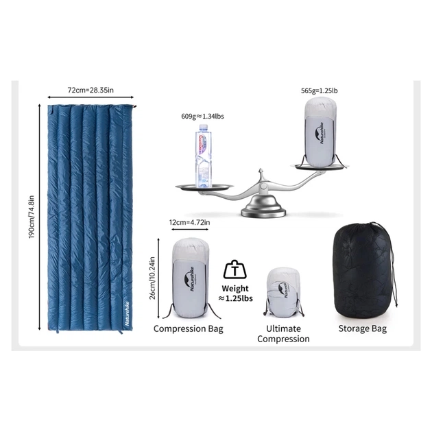 Спальный мешок Naturehike з натуральним пухом CWM295 CNK2300SD013, блакитний (6976023920899) - изображение 6