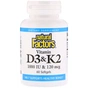 Вітамін Natural Factors Вітамін D3 і К2, Vitamin D3 & K2, 60 гелевих капсул (NFS-01292) - зменшене зображення 1