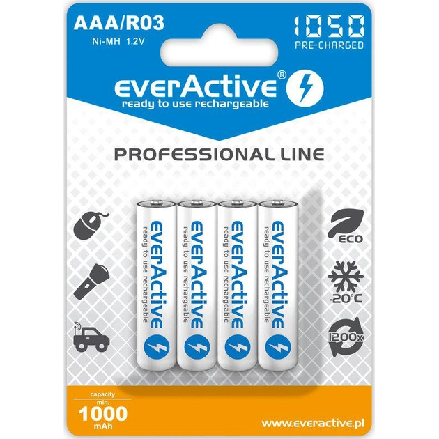 Аккумулятор everActive AAA/HR03 Ni-MH 1050mAh BL 4шт - изображение 1